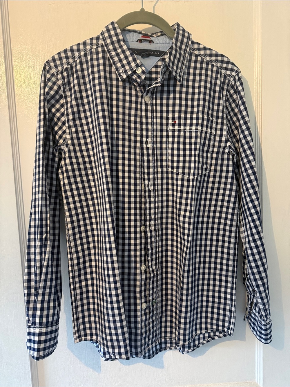 Tommy Hilfiger Navy & White checkered button down size YL